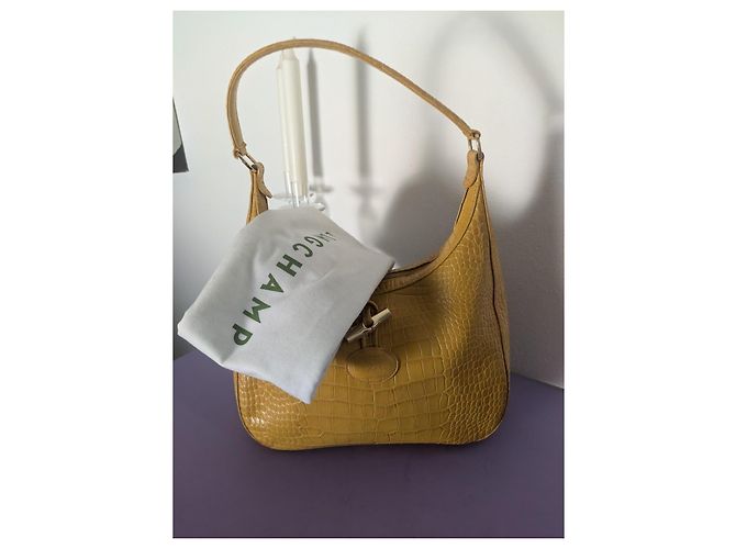 Sac Longchamp Roseau en cuir effet crocodile - Moutarde - vue 13