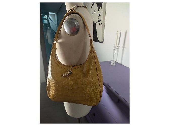 Sac Longchamp Roseau en cuir effet crocodile - Moutarde - vue 15