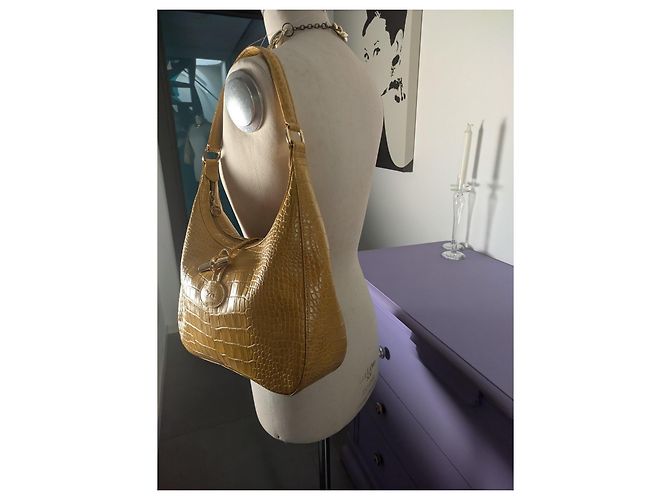 Sac Longchamp Roseau en cuir effet crocodile - Moutarde - vue 16