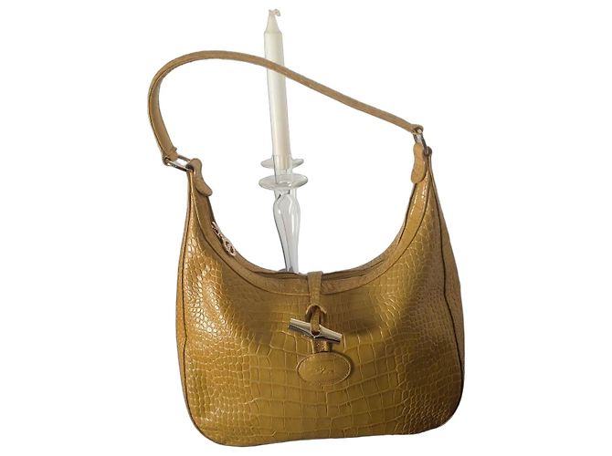 Sac Longchamp Roseau en cuir effet crocodile - Moutarde - vue 2