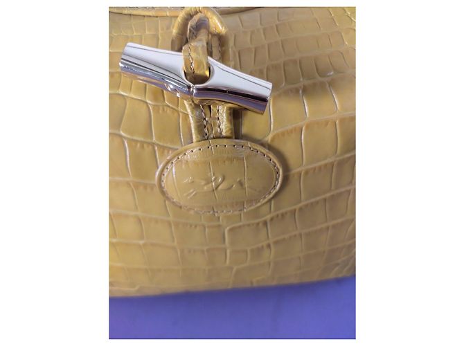 Sac Longchamp Roseau en cuir effet crocodile - Moutarde - vue 3