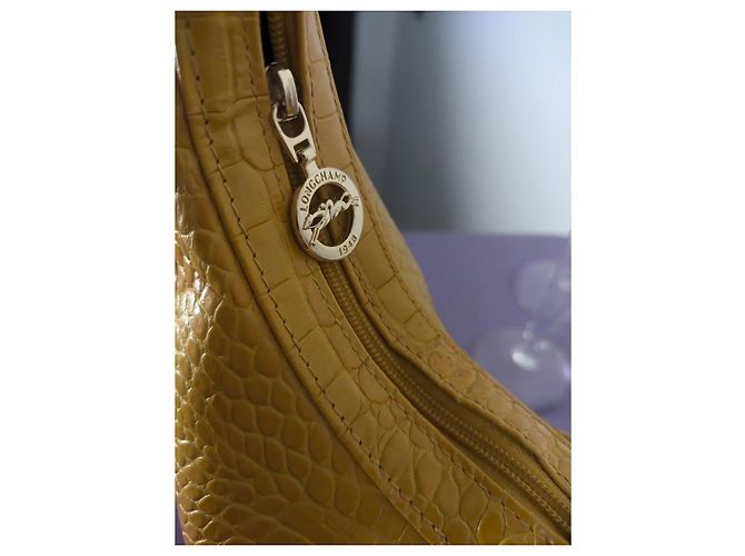 Sac Longchamp Roseau en cuir effet crocodile - Moutarde - vue 4