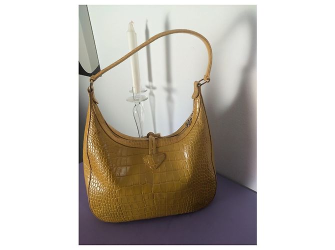 Sac Longchamp Roseau en cuir effet crocodile - Moutarde - vue 5