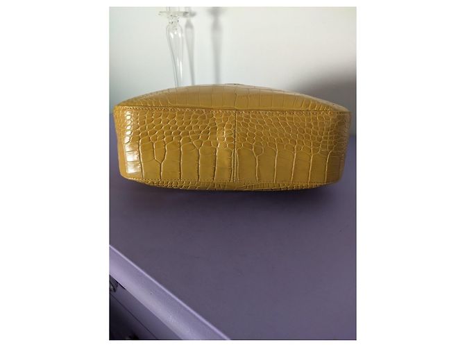 Sac Longchamp Roseau en cuir effet crocodile - Moutarde - vue 6