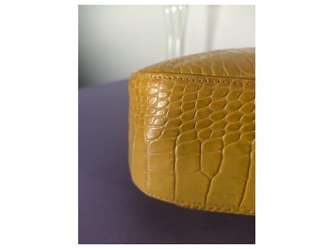 Sac Longchamp Roseau en cuir effet crocodile - Moutarde - vue 7