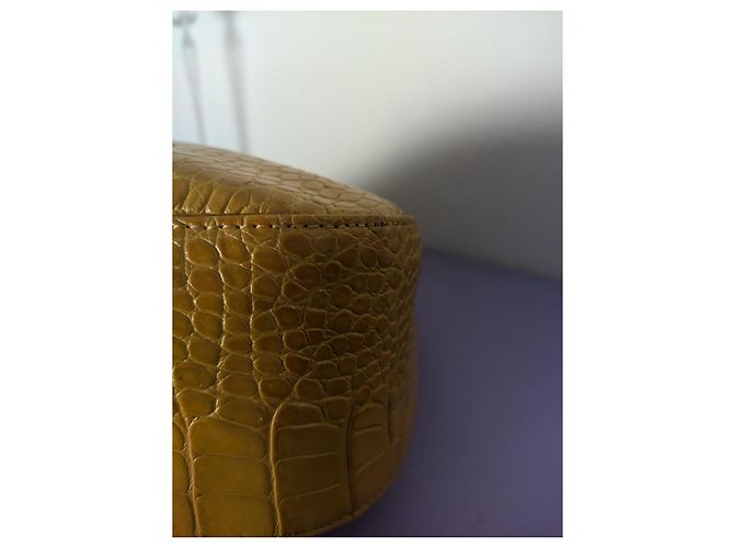 Sac Longchamp Roseau en cuir effet crocodile - Moutarde - vue 8
