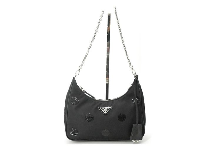 Borsa Prada Re-Nylon Re-Edition 2005 con paillettes Nero - vista 2
