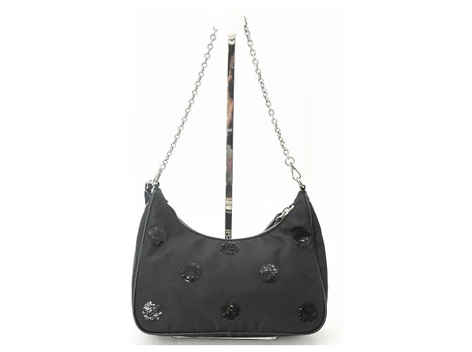 Borsa Prada Re-Nylon Re-Edition 2005 con paillettes Nero - vista 3