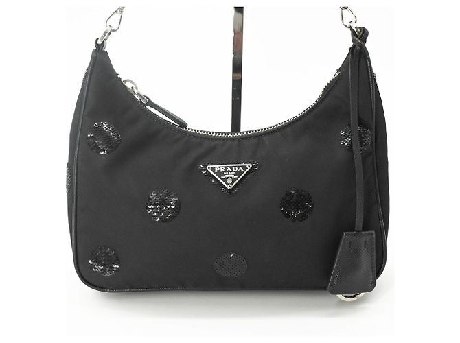 Borsa Prada Re-Nylon Re-Edition 2005 con paillettes Nero - vista 8