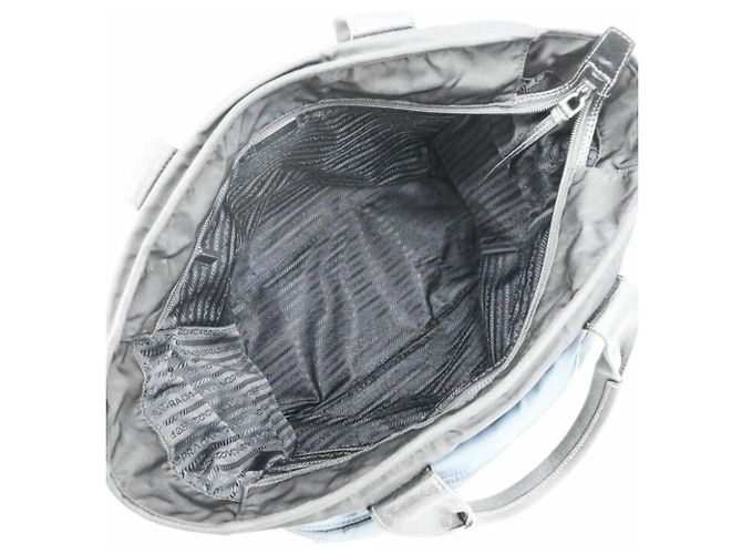 Borsa Tote in Nylon Tessuto Prada Nero Blu - vista 11
