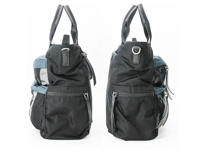 Borsa Tote in Nylon Tessuto Prada Nero Blu - vista 3