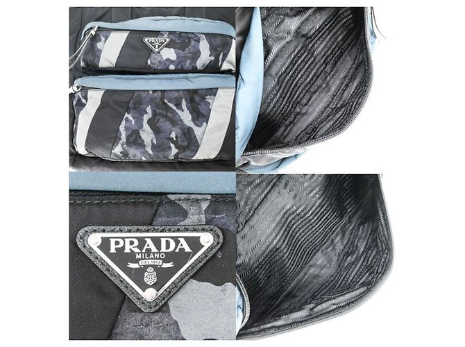 Borsa Tote in Nylon Tessuto Prada Nero Blu - vista 6