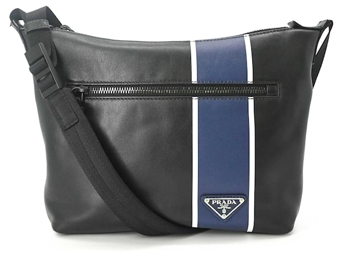 Borsa a tracolla Prada in pelle nera e blu Nero - vista 2