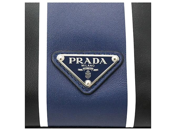 Borsa a tracolla Prada in pelle nera e blu Nero - vista 7