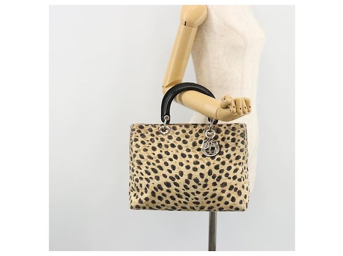 Borsa Christian Dior Canage Lady Dior in nylon beige argento Auth 182018V - vista 24