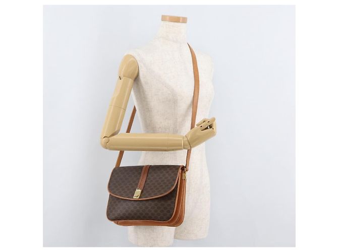 Céline Borsa a Spalla CELINE Macadam Canvas PVC Pelle Marrone Oro Auth 182863 D'oro - vista 26