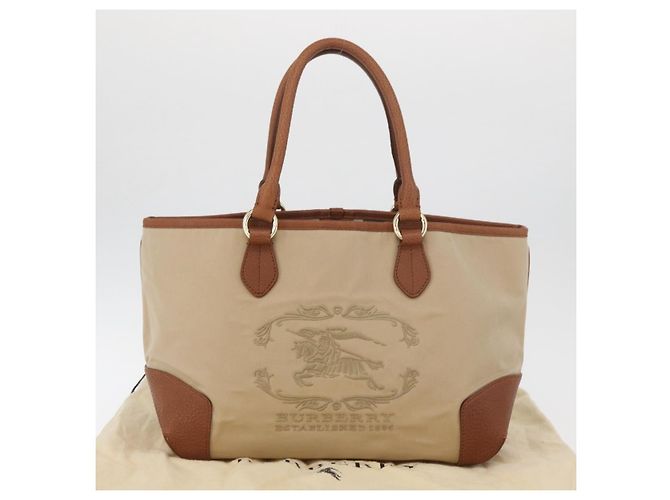 Bolso Tote BURBERRY de lona beige y oro Auth 182423 Dorado - vista 12