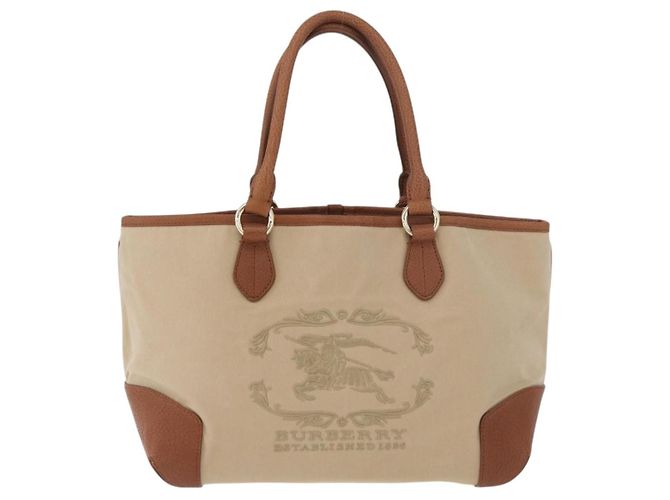 Bolso Tote BURBERRY de lona beige y oro Auth 182423 Dorado - vista 13