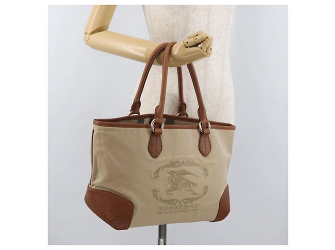 Bolso Tote BURBERRY de lona beige y oro Auth 182423 Dorado - vista 23