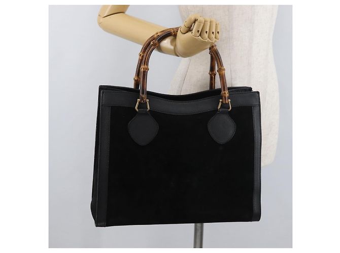 Borsa Tote GUCCI Bamboo in scamosciato nero e oro 002 1186 0260 Auth 180122 D'oro - vista 24