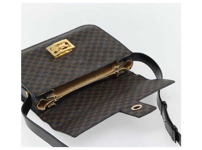 Céline CELINE Borsa Macadam Canvas Horse Carriage in PVC e pelle nera e oro Auth 182778V Nero D'oro - vista 10