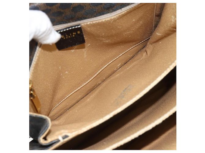 Céline CELINE Borsa Macadam Canvas Horse Carriage in PVC e pelle nera e oro Auth 182778V Nero D'oro - vista 11