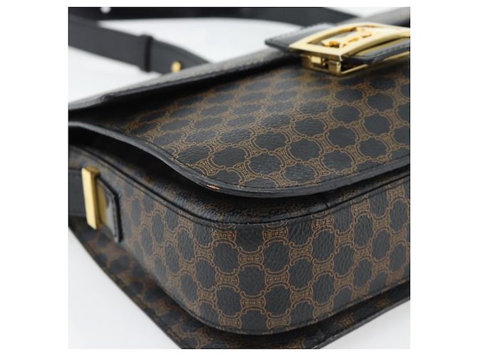 Céline CELINE Borsa Macadam Canvas Horse Carriage in PVC e pelle nera e oro Auth 182778V Nero D'oro - vista 14