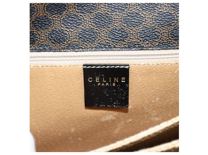Céline CELINE Borsa Macadam Canvas Horse Carriage in PVC e pelle nera e oro Auth 182778V Nero D'oro - vista 18
