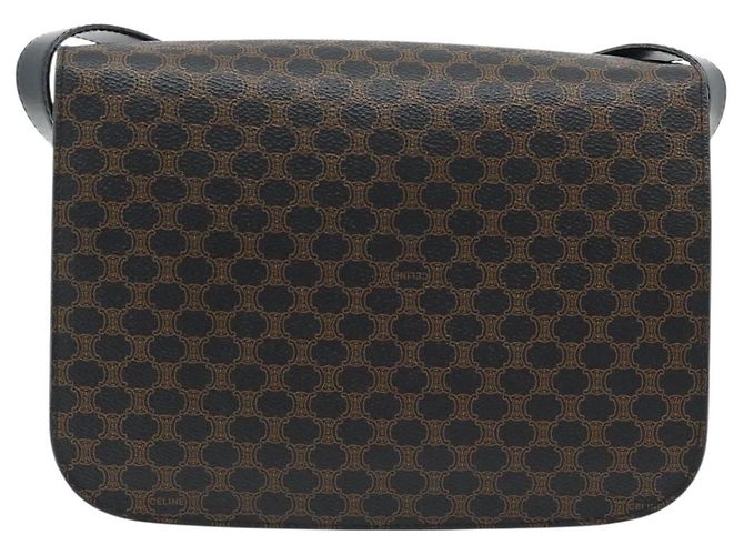 Céline CELINE Borsa Macadam Canvas Horse Carriage in PVC e pelle nera e oro Auth 182778V Nero D'oro - vista 2