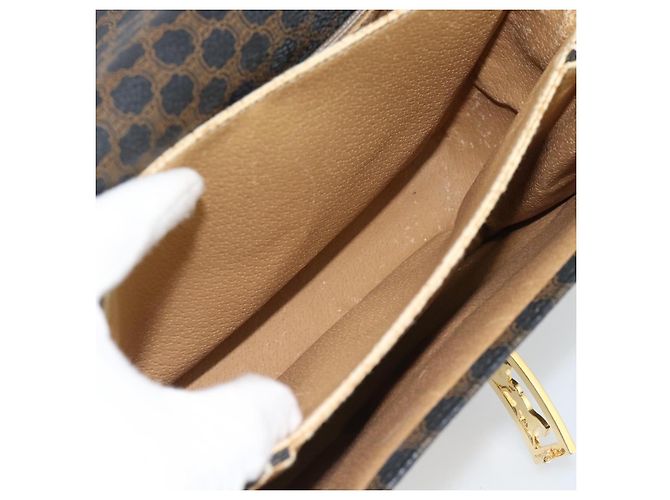 Céline CELINE Borsa Macadam Canvas Horse Carriage in PVC e pelle nera e oro Auth 182778V Nero D'oro - vista 23