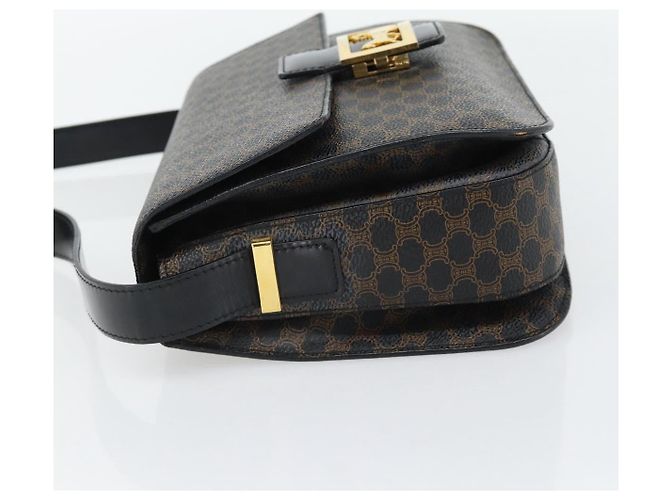 Céline CELINE Borsa Macadam Canvas Horse Carriage in PVC e pelle nera e oro Auth 182778V Nero D'oro - vista 3