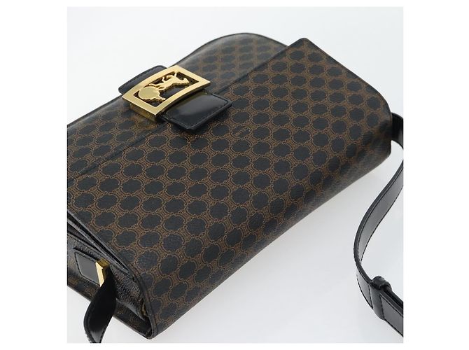 Céline CELINE Borsa Macadam Canvas Horse Carriage in PVC e pelle nera e oro Auth 182778V Nero D'oro - vista 6