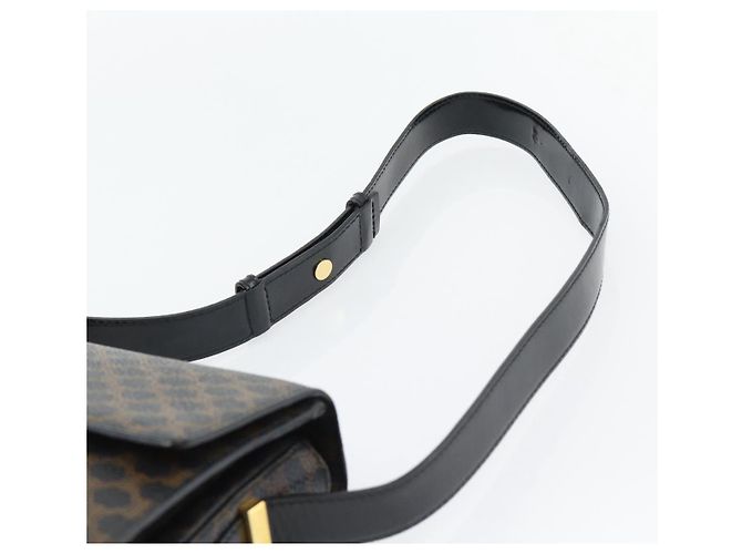 Céline CELINE Borsa Macadam Canvas Horse Carriage in PVC e pelle nera e oro Auth 182778V Nero D'oro - vista 8