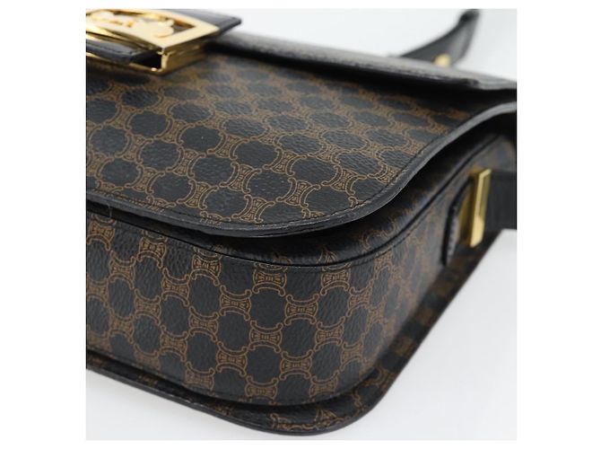 Céline CELINE Borsa Macadam Canvas Horse Carriage in PVC e pelle nera e oro Auth 182778V Nero D'oro - vista 9
