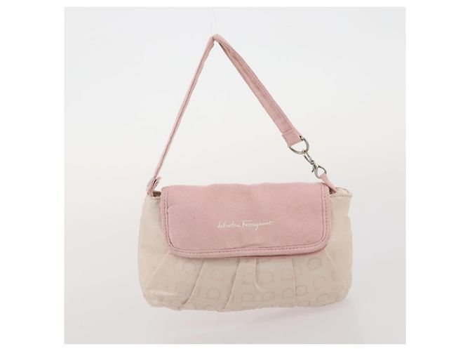 Borsa Salvatore Ferragamo in Nylon e Pelle 2 Set Bianco Rosa Auth BA13059 - vista 10