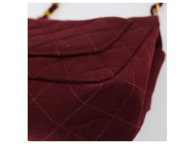 CHANEL Matelasse Chain Shoulder Bag Cotton Bordeaux Gold CC Auth 171294 D'oro Bordò - vista 17