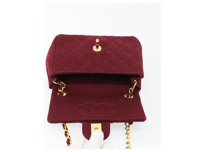 CHANEL Matelasse Chain Shoulder Bag Cotton Bordeaux Gold CC Auth 171294 D'oro Bordò - vista 19