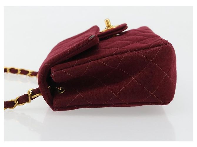 CHANEL Matelasse Chain Shoulder Bag Cotton Bordeaux Gold CC Auth 171294 D'oro Bordò - vista 4