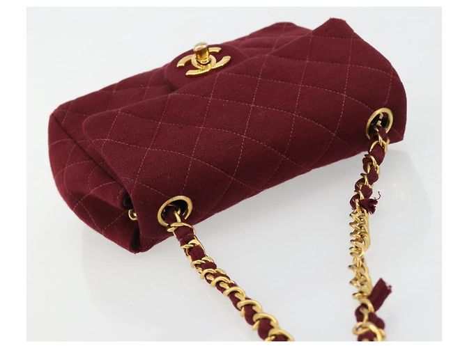 CHANEL Matelasse Chain Shoulder Bag Cotton Bordeaux Gold CC Auth 171294 D'oro Bordò - vista 6