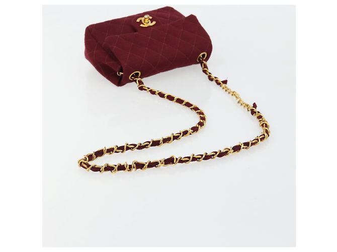 CHANEL Matelasse Chain Shoulder Bag Cotton Bordeaux Gold CC Auth 171294 D'oro Bordò - vista 7