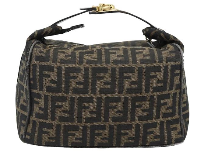 FENDI Zucca Canvas Vanity Hand Bag Black Brown Auth 181720 Marrone Nero - vista 2