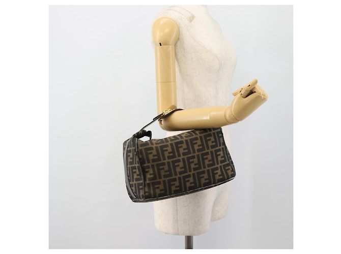 FENDI Zucca Canvas Vanity Hand Bag Black Brown Auth 181720 Marrone Nero - vista 20