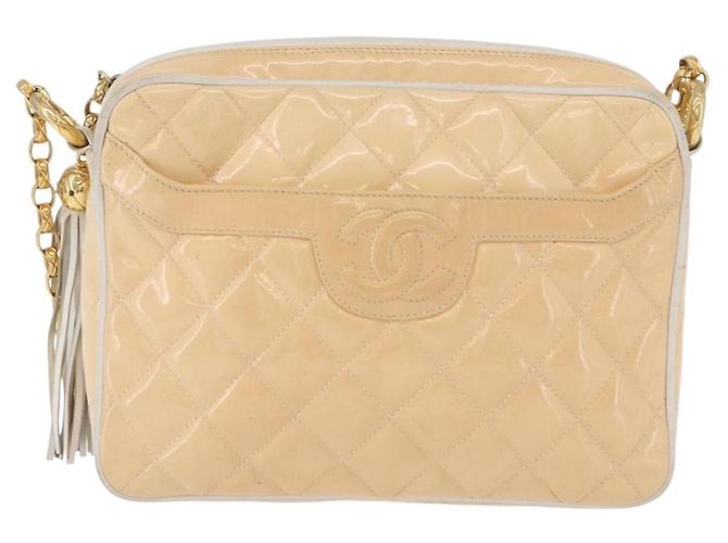 CHANEL Matelasse Chain Shoulder Bag Pelle Vernice Avorio Oro CC Auth BA13017 D'oro Crudo - vista 13