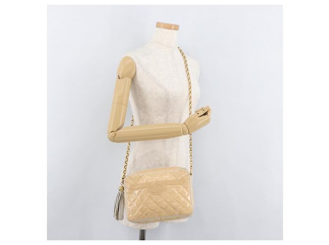 CHANEL Matelasse Chain Shoulder Bag Pelle Vernice Avorio Oro CC Auth BA13017 D'oro Crudo - vista 25
