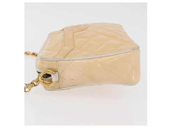 CHANEL Matelasse Chain Shoulder Bag Pelle Vernice Avorio Oro CC Auth BA13017 D'oro Crudo - vista 4