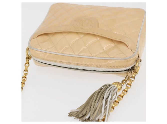 CHANEL Matelasse Chain Shoulder Bag Pelle Vernice Avorio Oro CC Auth BA13017 D'oro Crudo - vista 6