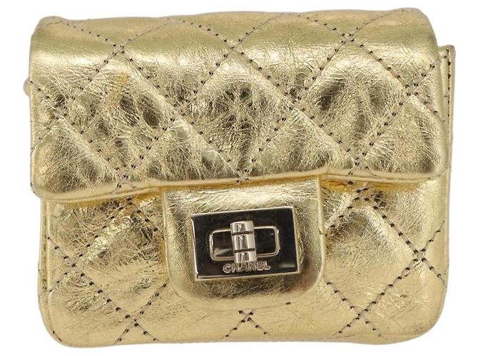 CHANEL Matelasse 2.55 Pouch Pelle Oro CC Auth 181679SM D'oro - vista 13