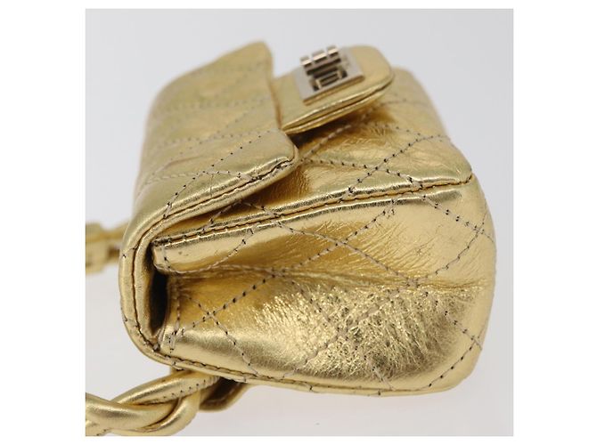 CHANEL Matelasse 2.55 Pouch Pelle Oro CC Auth 181679SM D'oro - vista 4