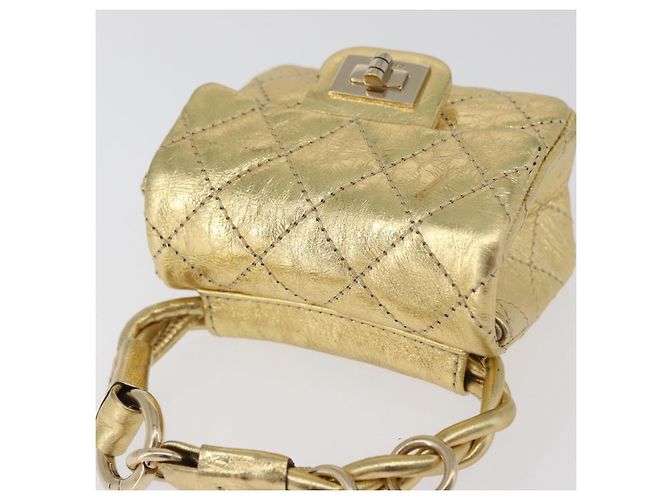 CHANEL Matelasse 2.55 Pouch Pelle Oro CC Auth 181679SM D'oro - vista 6
