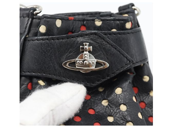 Pochette Vivienne Westwood in pelle nera e argento Auth 181785A Nero - vista 10